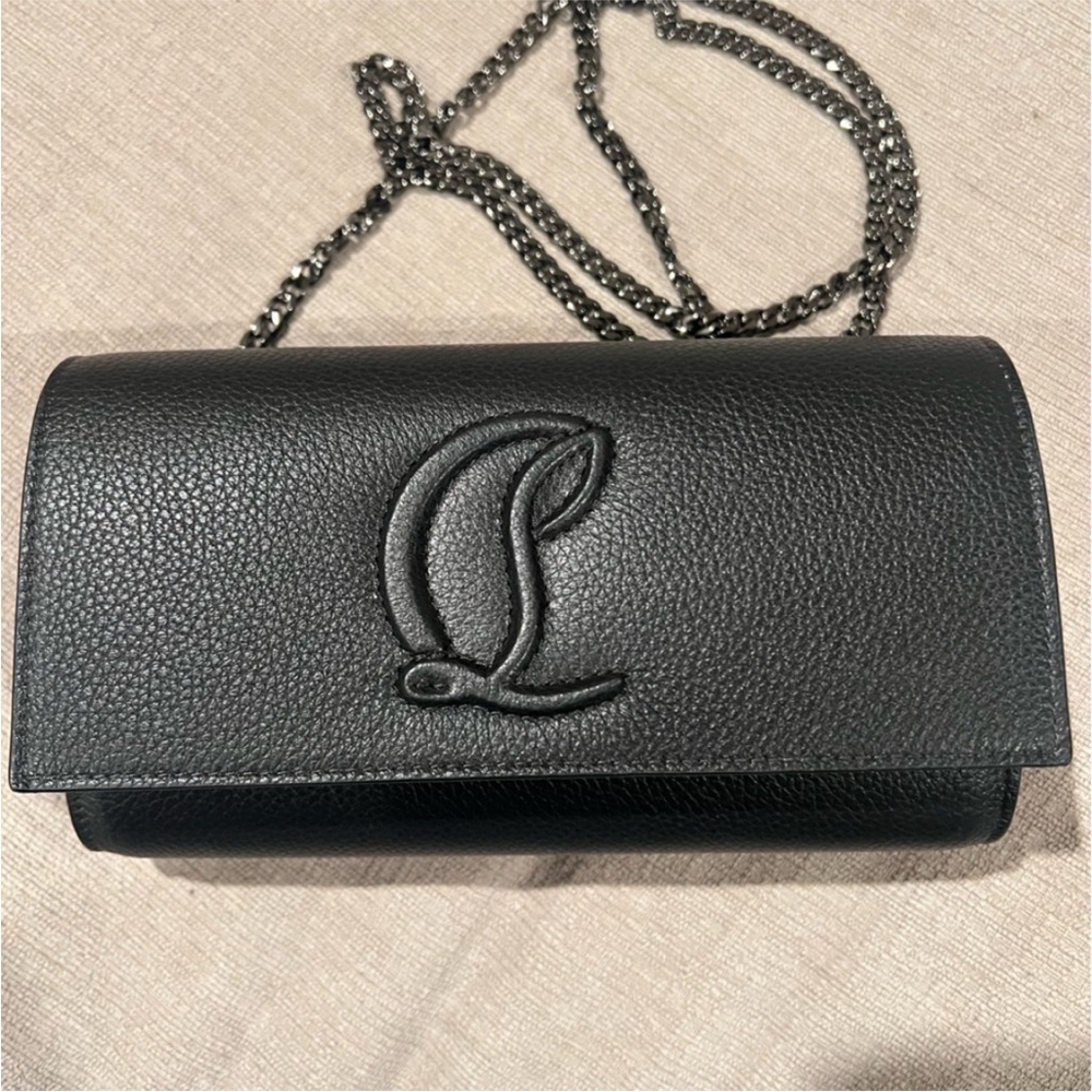 Christian Louboutin Black Leather Clutch/Crossbody Chain Bag